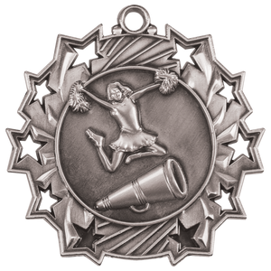 2 1/4" Antique Silver Cheer Ten Star Medal