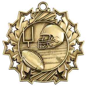 2 1/4" Antique Gold Football Ten Star Medal