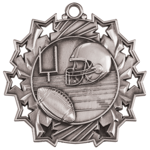 2 1/4" Antique Silver Football Ten Star Medal