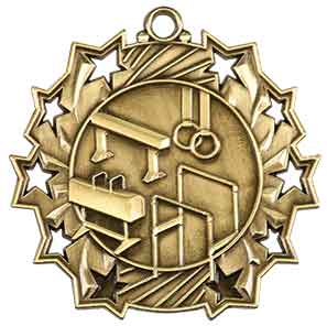 2 1/4" Antique Gold Gymnastics Ten Star Medal