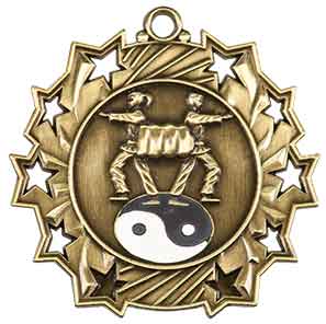 2 1/4" Antique Gold Martial Arts Ten Star Medal