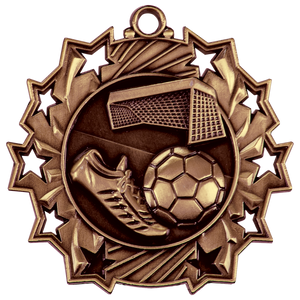 2 1/4" Antique Bronze Soccer Ten Star Medal