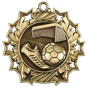 2 1/4" Antique Gold Soccer Ten Star Medal