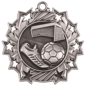 2 1/4" Antique Silver Soccer Ten Star Medal