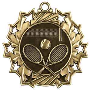2 1/4" Antique Gold Tennis Ten Star Medal