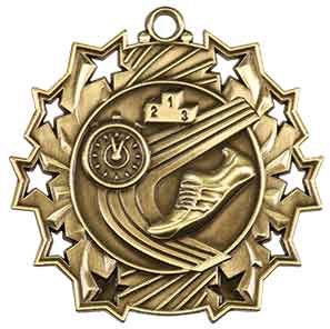 2 1/4" Antique Gold Track Ten Star Medal