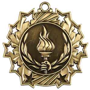 2 1/4" Antique Gold Victory Ten Star Medal