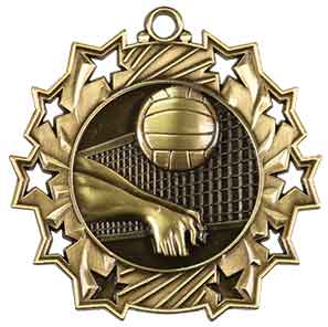 2 1/4" Antique Gold Volleyball Ten Star Medal