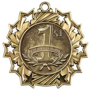 2 1/4" Antique Gold 1st Place Ten Star Medal