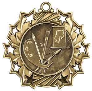 2 1/4" Antique Gold Art Ten Star Medal