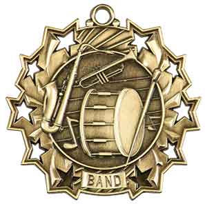 2 1/4" Antique Gold Band Ten Star Medal