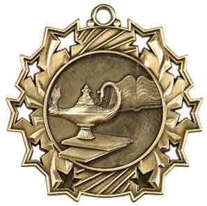 2 1/4" Antique Gold Graduate Ten Star Medal