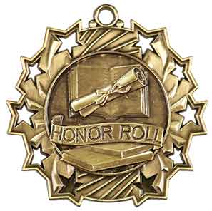2 1/4" Antique Gold Honor Roll Ten Star Medal