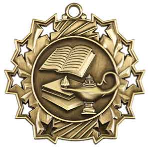 2 1/4" Antique Gold Lamp of Knowledge Ten Star Medal