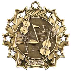 2 1/4" Antique Gold Orchestra Ten Star Medal