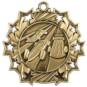 2 1/4" Antique Gold Pinewood Derby Ten Star Medal