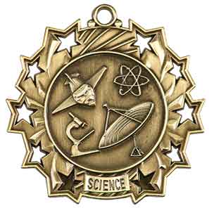 2 1/4" Antique Gold Science Ten Star Medal