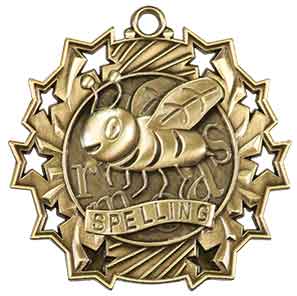 2 1/4" Antique Gold Spelling Ten Star Medal