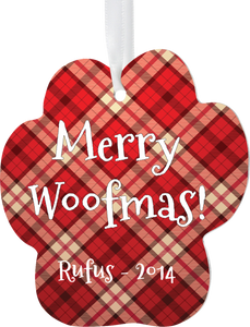 3.7" x 3.5" Gloss White Unisub Aluminum Paw Print Ornament, 2-sided