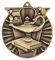 2" Antique Gold Lamp of Knowledge Victory Medal