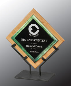 12" Green Galaxy Acrylic with Bamboo Plaque and Iron Stand