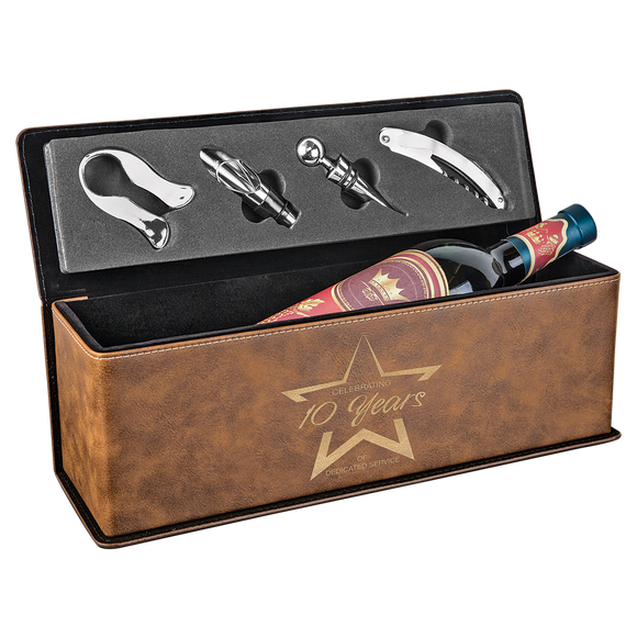 Rustic/Gold Laserable Leatherette Single Wine Box with Tools