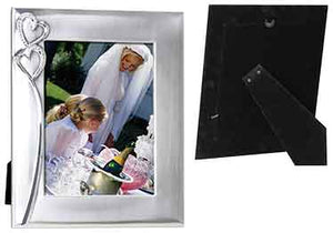 5" x 7" 2-Tone Brushed/Shiny Silver Finish Hearts Photo Frame