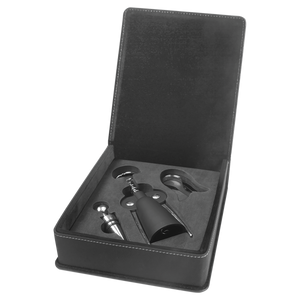 Black/Gold Laserable Leatherette 3-Piece Wine Tool Gift Set