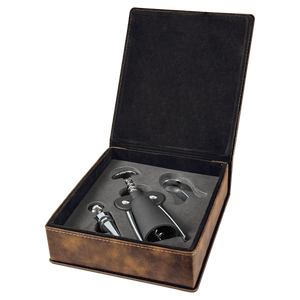 Rustic/Gold Laserable Leatherette 3-Piece Wine Tool Gift Set