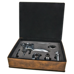 Rustic/Gold Laserable Leatherette 5-Piece Wine Tool Set