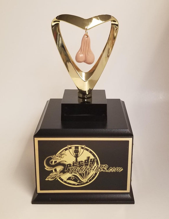 FANTASY FOOTBALL LAST PLACE SACKO TROPHY on BASE with Gold Plates- FREE ENGRAVING